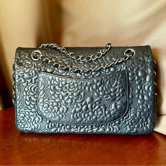 40% OFF! CHANEL Black Camellia-Embossed Lambskin Classic Medium Double Flap Bag - Picture 5 of 16